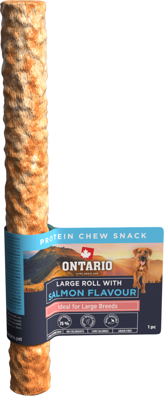 Žvýkací pochoutka Ontario Protein velká rolka pro velká plemena s příchutí lososa 25,4 cm