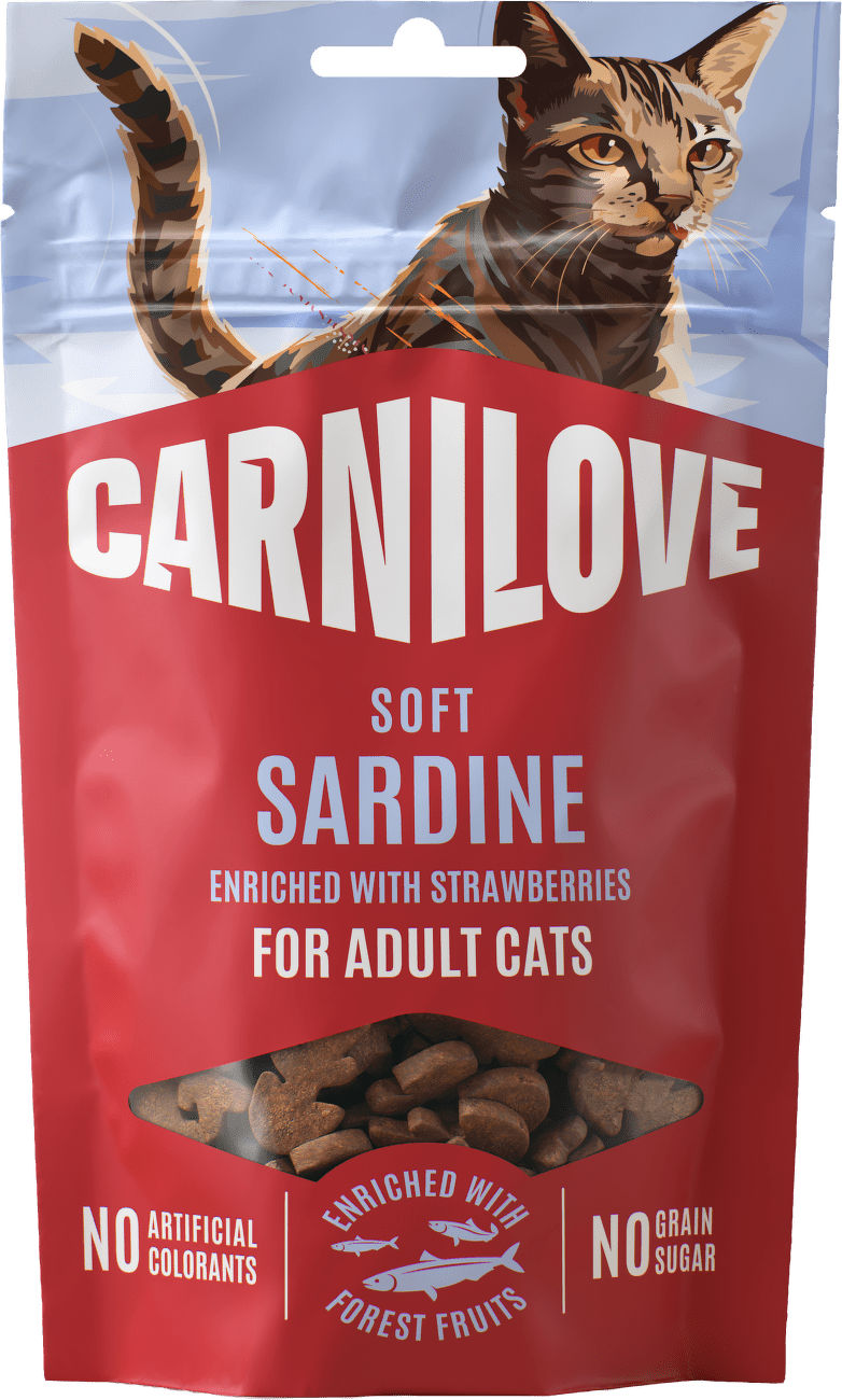 Pamlsek CARNILOVE Soft pro dospělé kočky sardinka s jahodou 50 g
