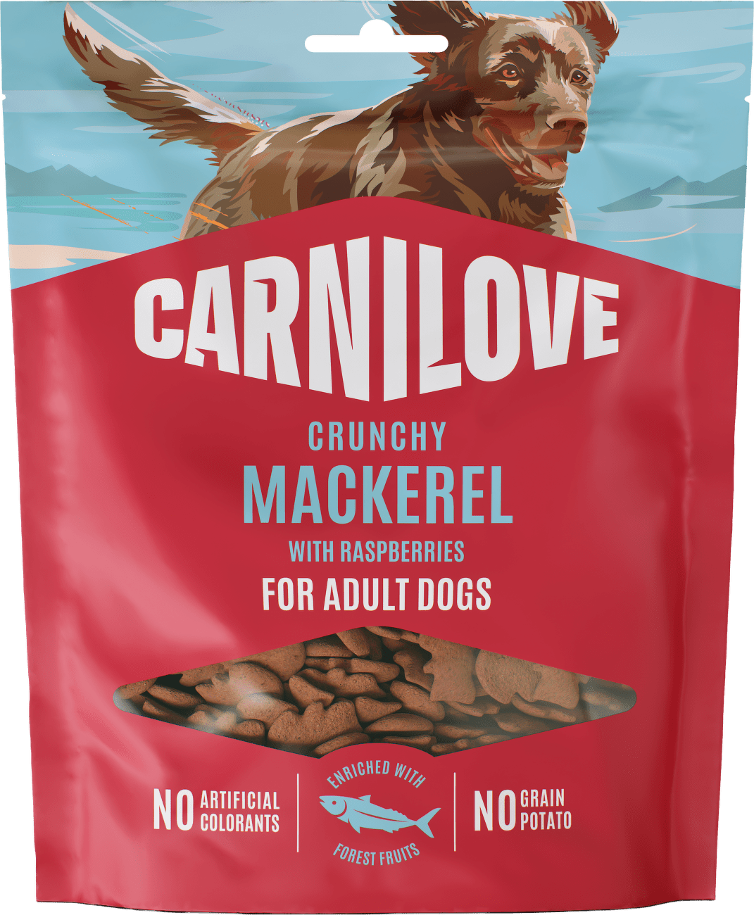 Pamlsek CARNILOVE Crunchy pro dospělé psy makrela s malinami 200 g