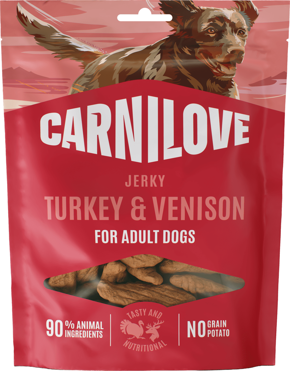 Pamlsek CARNILOVE pro dospělé psy krůta a zvěřina jerky 100 g