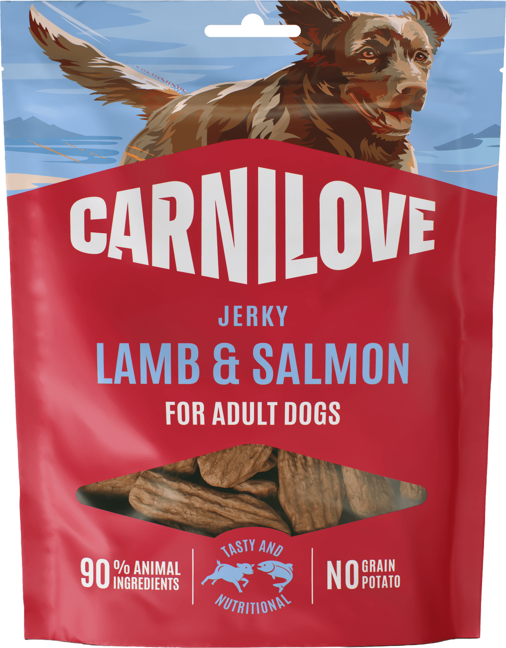 Pamlsek CARNILOVE Jerky pro dospělé psy jehněčí a losos 100 g