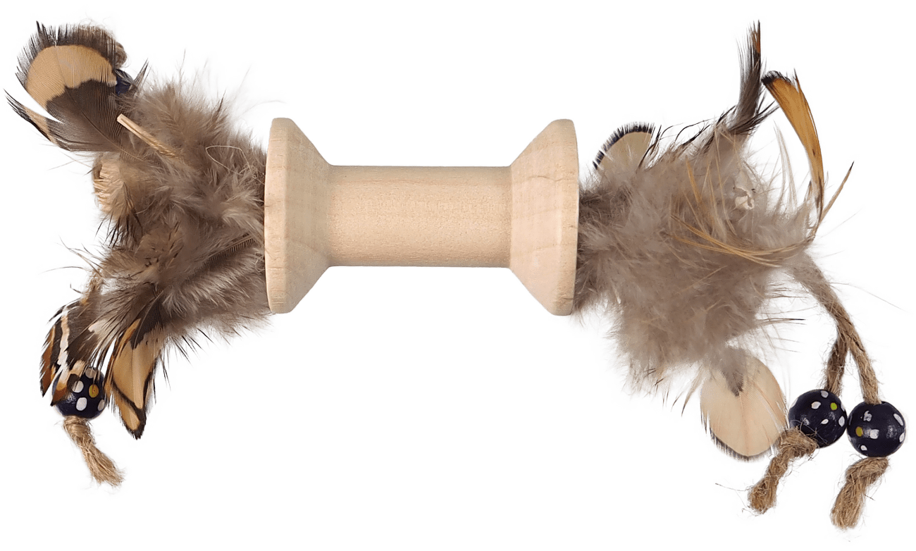 Magic Cat Wooden hračka valček s perím 16 cm