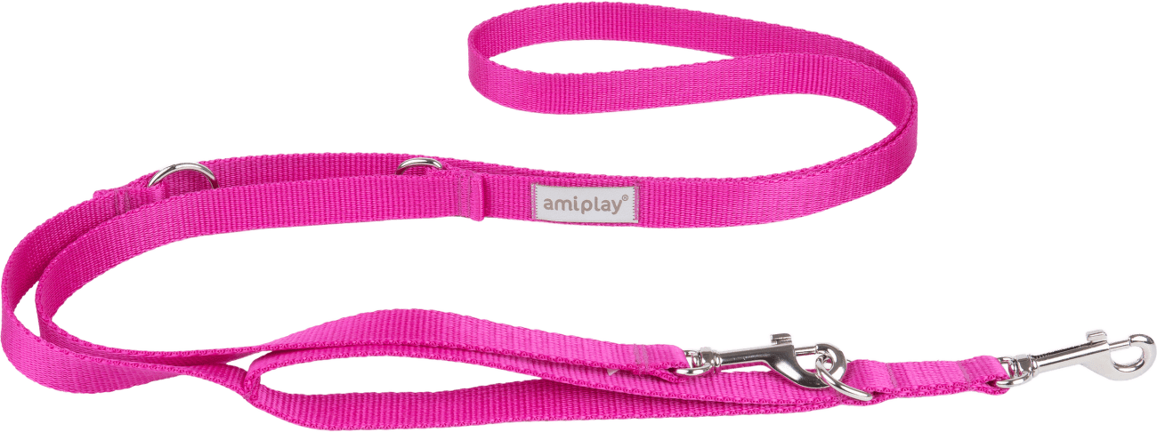 Vodítko pro psy Amiplay Samba 7v1 nastavitelné růžové M 100–200 cm × 2 cm