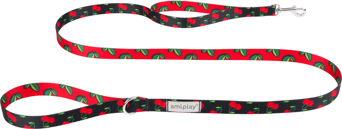 Vodítko pre psov Amiplay BeHappy Cherry S 150 cm × 1,5 cm