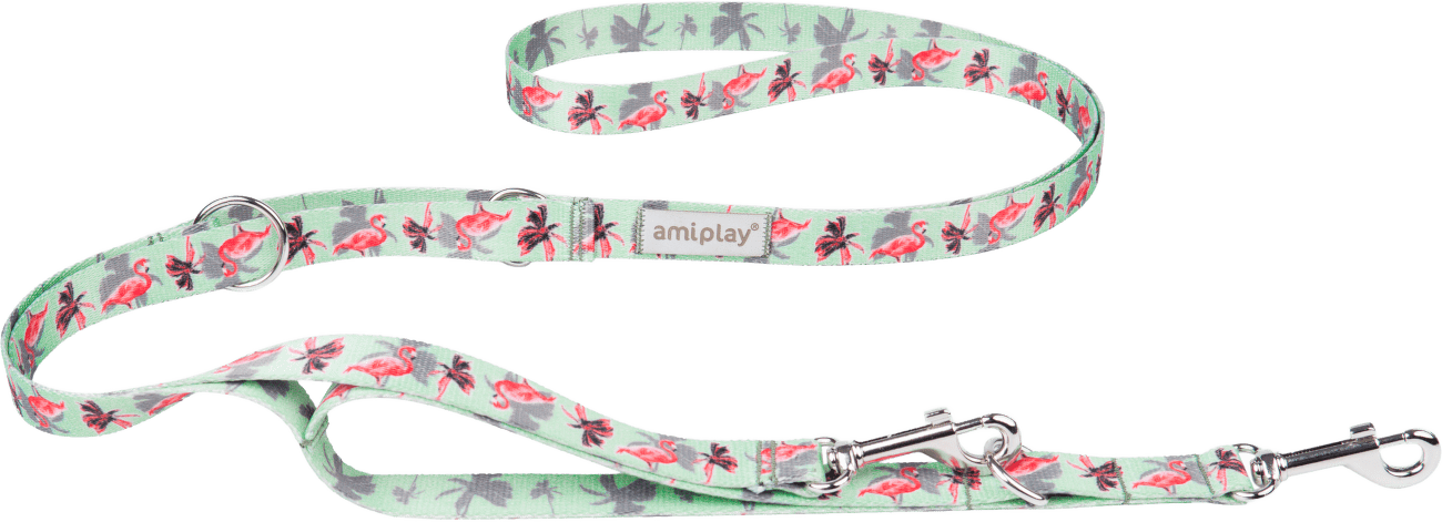 Nastavitelné vodítko Amiplay BeHappy 7v1 Flamingo L 100–200 cm × 2,5 cm