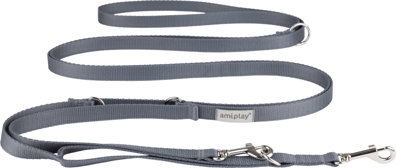 Vodítko pro psy Amiplay Samba 8v1 nastavitelné šedé S 200–400 cm × 1,5 cm
