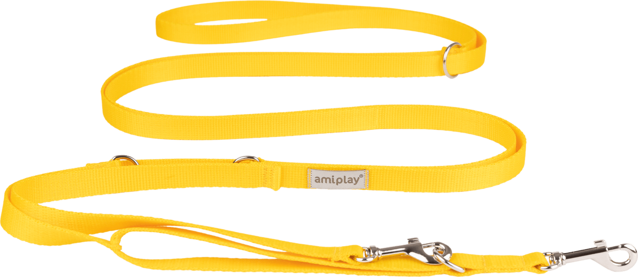 Vodítko pro psy Amiplay Samba 8v1 nastavitelné žluté S 200–400 cm × 1,5 cm