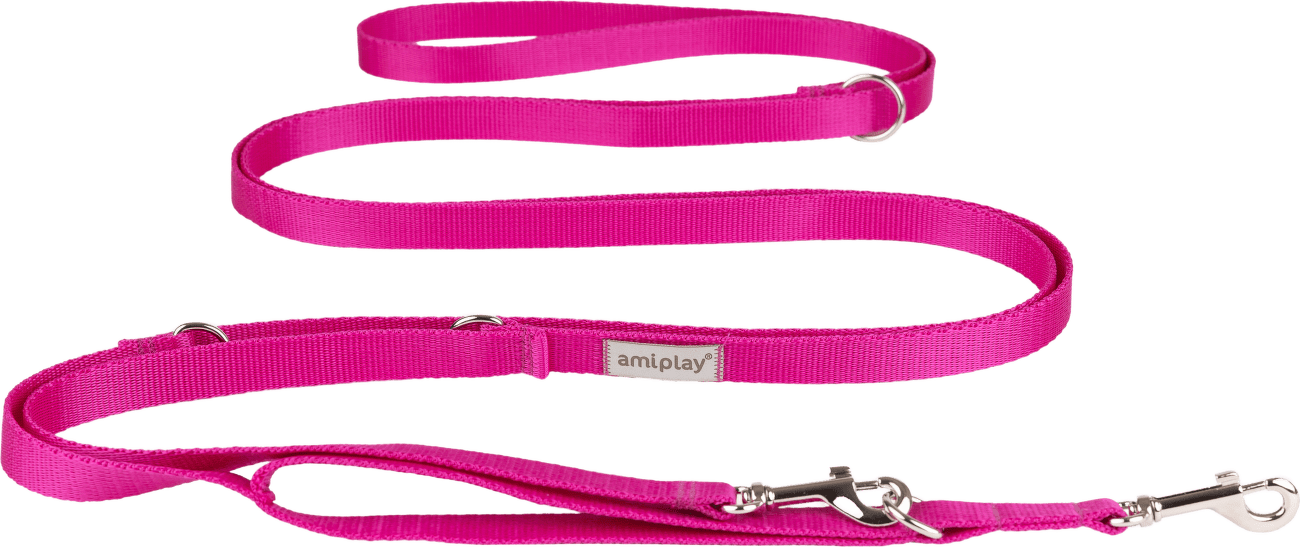 Vodítko pro psy Amiplay Samba 8v1 nastavitelné růžové L 200–400 cm × 2,5 cm