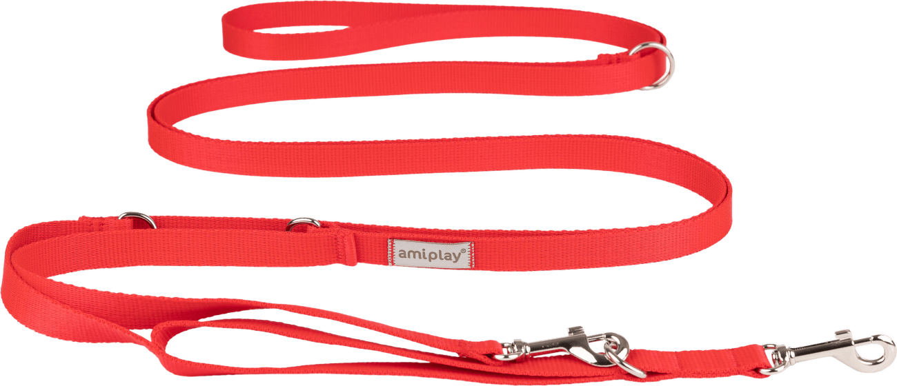 Vodítko pro psy Amiplay Samba 8v1 nastavitelné červené XL 200–400 cm × 2,5 cm