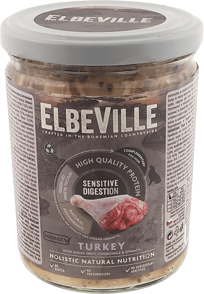 Elbeville dog krmivo v skle Sensitive Digestion morka s mätou 440 ml