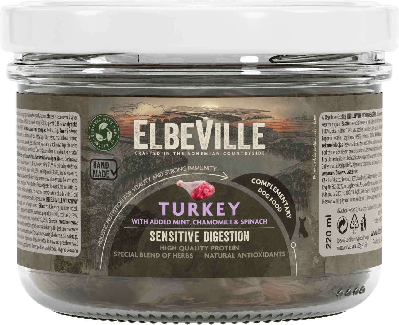 Elbeville dog krmivo v skle Sensitive Digestion morka s mätou 220 ml