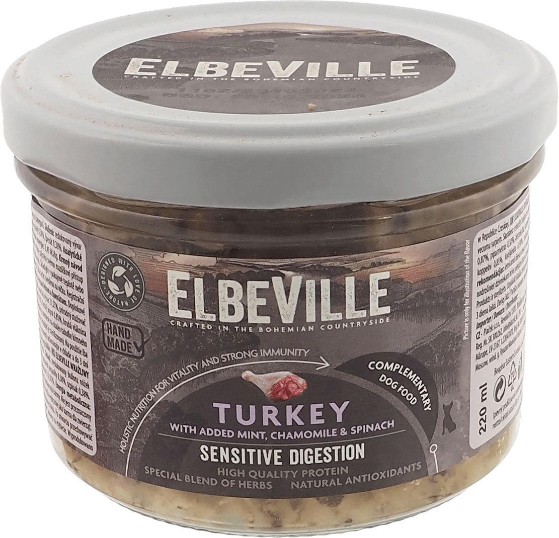 Elbeville dog krmivo v skle Sensitive Digestion morka s mätou 220 ml