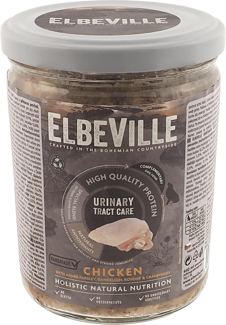 Elbeville dog krmivo v skle Urinary Tract care kura s petržlenom 440 ml