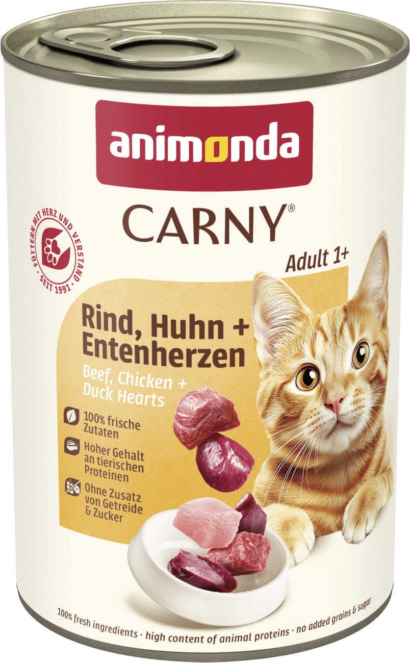 Carny Adult hovadzie, kura a kacacie srdcia 400g