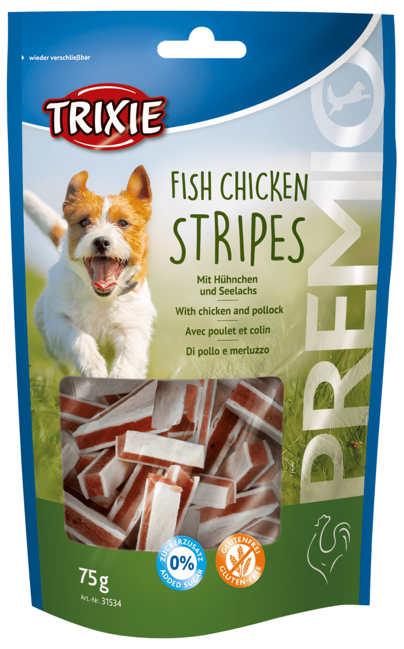 Esqusita Premio Stripes light kuracie-lososove pasiky 75g