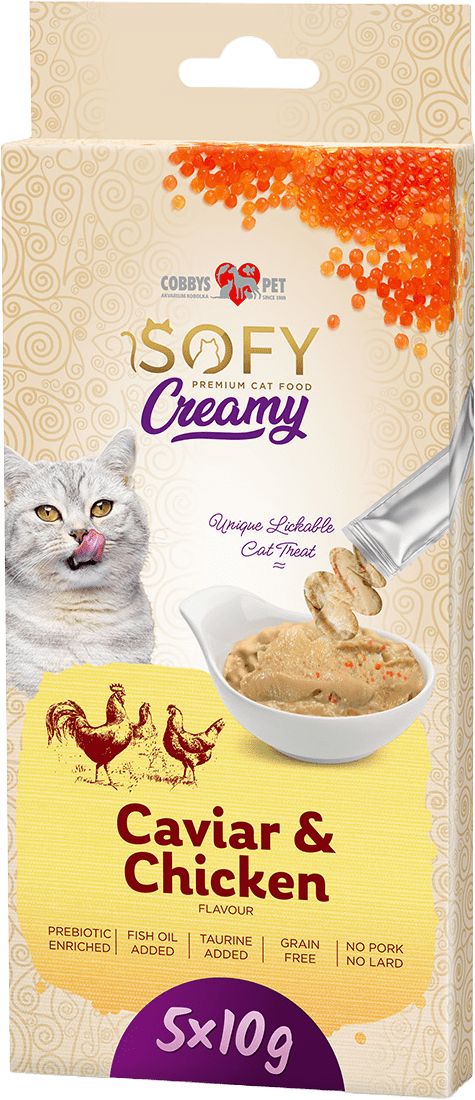 Mäsový krém pre mačky Cobbys Pet SOFY Creamy Caviar & Chicken 5×10 g