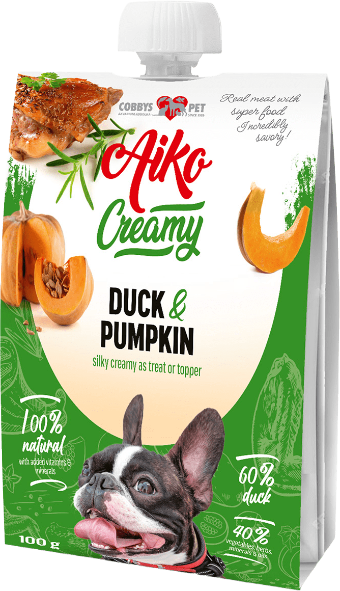 Mäsový krém pre psy Cobbys Pet Aiko Creamy Atlantic Duck & Pumpkin 100 g