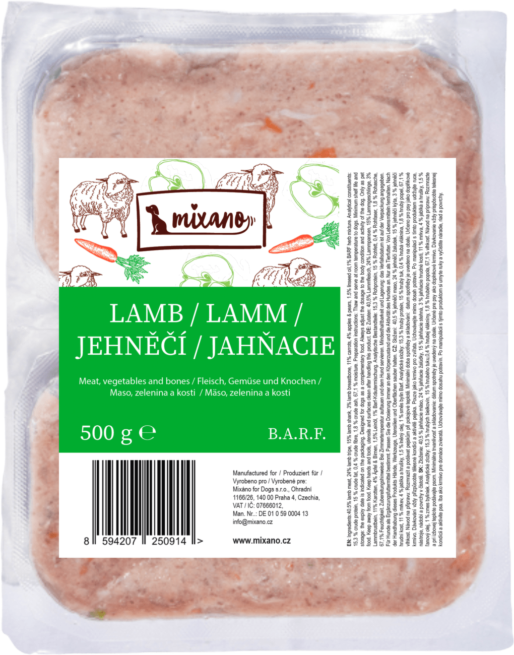 Barf Mixano jehněčí 2x250g