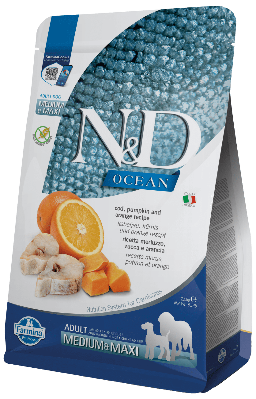 N&D Ocean Dog Adult Medium/Maxi treska, tekvica a pomaranče 2,5kg