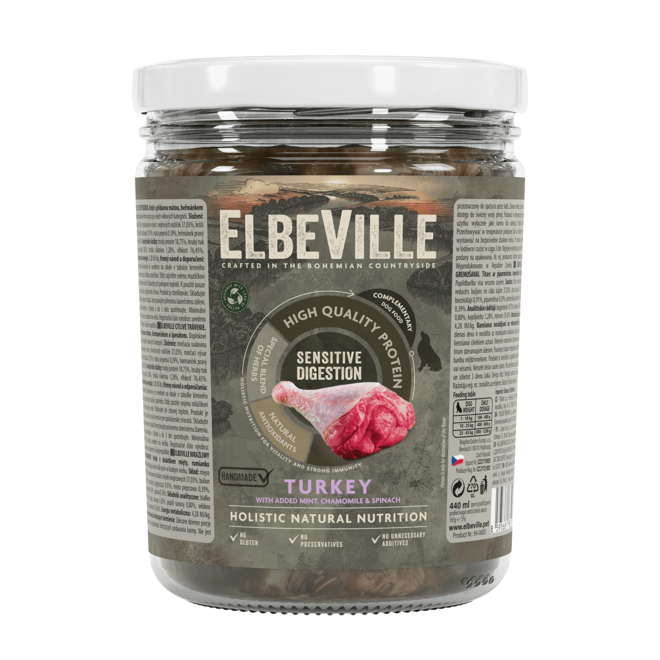 Elbeville dog krmivo v skle Sensitive Digestion morka s mätou 440 ml