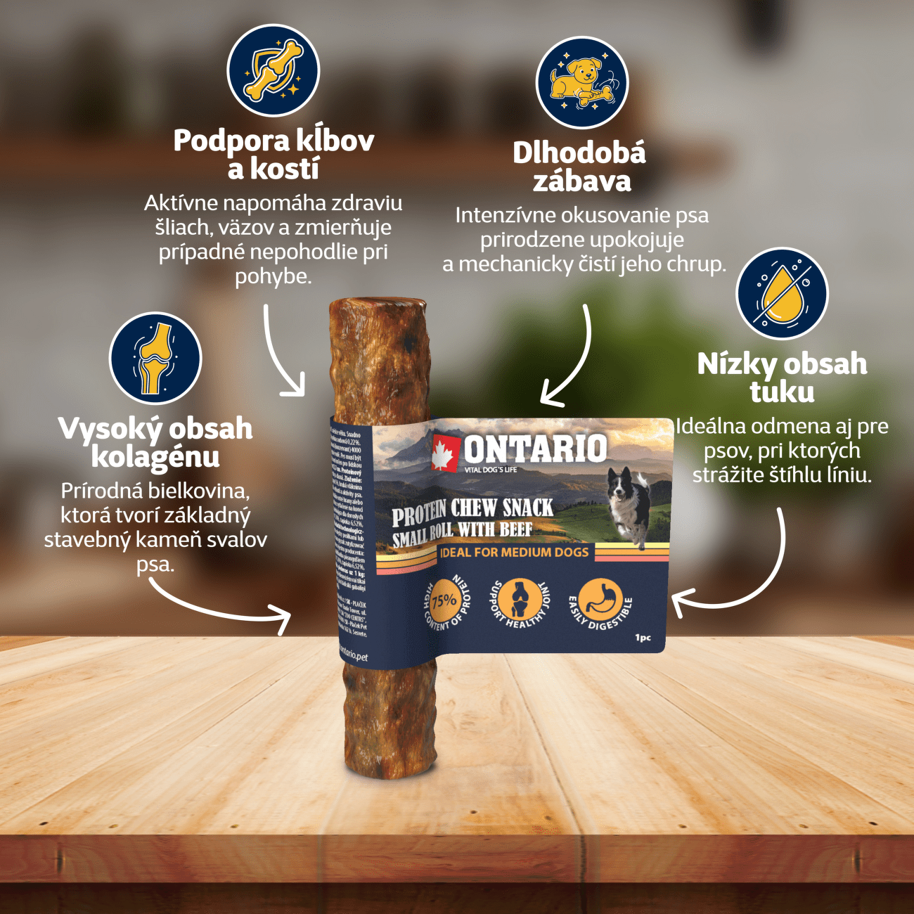 Ontario dog protein snack malá rolka s hovädzinou 12 ,7 cm