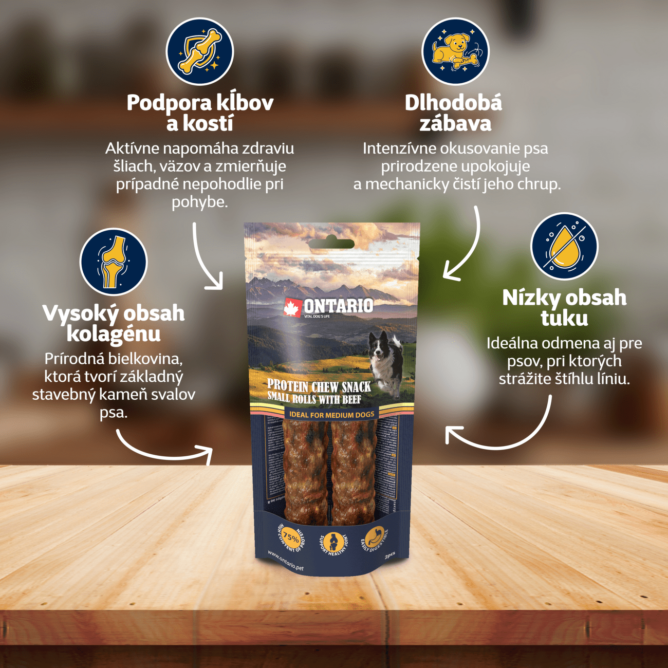 Ontario dog protein snack malá rolka s hovädzinou 2ks - 12 ,7 cm