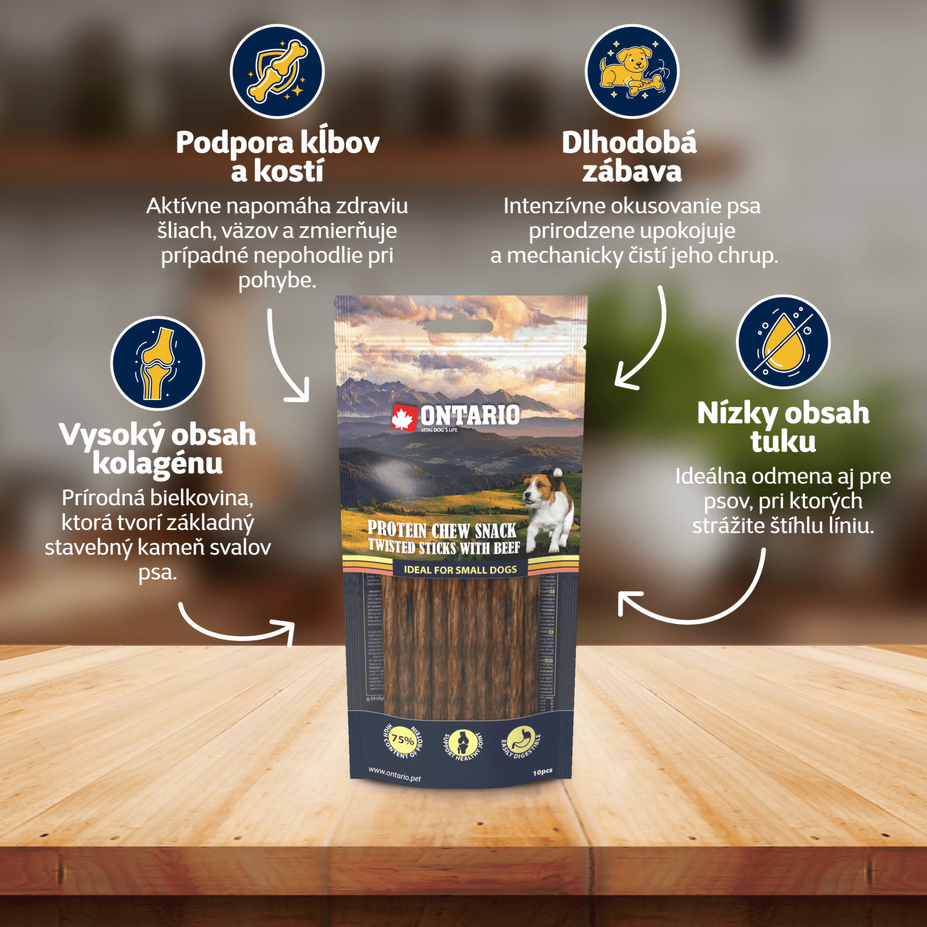 Ontario dog protein snack tyčinky s hovädzinou  10ks - 12 ,7 cm