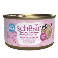 Konservi kaķēniem – Schesir Baby Chicken with Chicken Liver in Broth, 70 g
