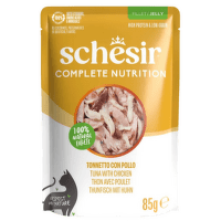 Konservi kaķiem – SCHESIR Complete Nutrition Pouch, Tuna and Chicken in jelly, 85 g