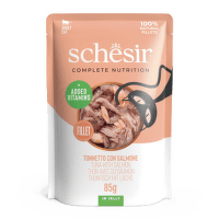 Konservi kaķiem – Schesir Complete Nutrition Tuna with Salmon in Jelly, 85 g