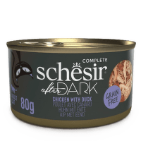Konservi kaķiem – Schesir After Dark Chicken with Duck in Broth, 80 g