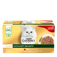 Konservi kaķiem – GOURMET Gold Succulent Delights, 4 x 85 g