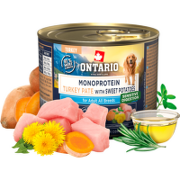 Консервы для собак – Ontario Monoprotein Adult Turkey Pate with Sweet Potatoes, 200 г