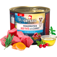 Консервы для собак – Ontario Monoprotein Adult Beef Pate with Carrot, 200 г