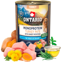Консервы для собак – Ontario Monoprotein Adult Turkey Pate with Sweet Potatoes, 400 г