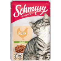 Konservi kaķiem – Schmusy Ragout, mit Huhn in jelly, 100 g