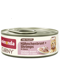 Konservi kaķiem – Carny Chicken breast and shrimps in sauce 60 g