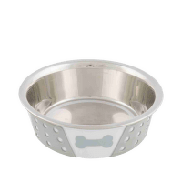 Bļoda suņiem – TRIXIE Stainless Steel Bowl with Silicone, 0,4 l/14 cm, White/Grey