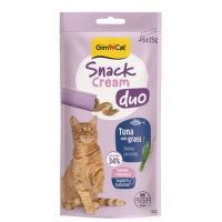 Gardums kaķiem – GimCat SNACK CREAM DUO, Tuna and Grass, 6 x 15 g