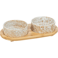 Statīvs ar bļodām – TRIXIE Bowl Set, ceramic/bamboo, 30 x 15 x 6 cm