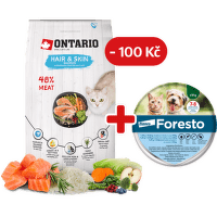 Ontario Cat Hair & Skin 6,5 kg + obojek Foresto pro kočky se slevou 100 Kč