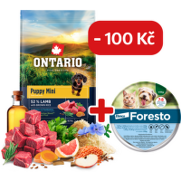 Ontario Puppy Mini Lamb & Brown Rice 6,5kg + obojek Foresto pro malé psy se slevou 100 Kč