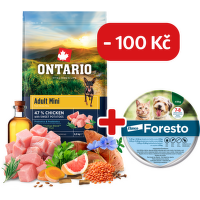 Ontario Adult Mini Chicken & Sweet Potatoes 6,5kg Ontario Puppy Mini Lamb & Brown Rice 20kg + obojek Foresto pro malé psy se slevou 100 Kč