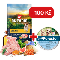 Ontario Adult Mini Fish & Brown Rice 6,5kg + obojek Foresto pro malé psy se slevou 100 Kč