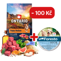 Ontario Puppy Medium Lamb & Brown Rice 6,5kg + obojek Foresto pro malé psy se slevou 100 Kč