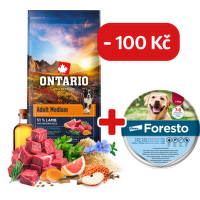 Ontario Adult Medium Lamb & Brown Rice 12kg + obojek Foresto pro větší psy se slevou 100 Kč