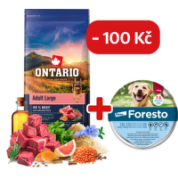 Ontario Adult Large Beef & Brown Rice 12kg  + obojek Foresto pro větší psy se slevou 100 Kč