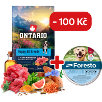 Ontario Puppy&Junior All Breeds Monoprotein Tuna & Sweet Potatoes 6,5kg + obojek Foresto pro větší psy se slevou 100 Kč