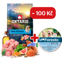 Ontario Puppy&Junior All Breeds Monoprotein Turkey & Sweet Potatoes 6,5kg + obojek Foresto pro malé psy se slevou 100 Kč