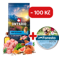 Ontario Adult All Breeds Monoprotein Turkey & Sweet Potatoes 12kg + obojek Foresto pro větší psy se slevou 100 Kč
